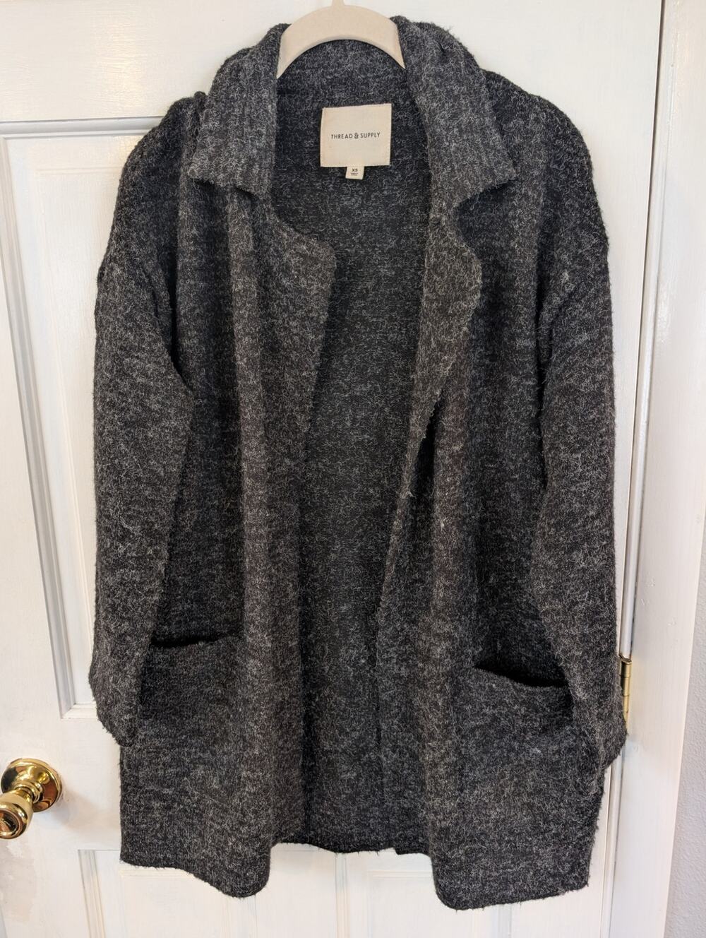 Thread & Supply Cozy Open Front Cardigan Coat Gray XS Pockets